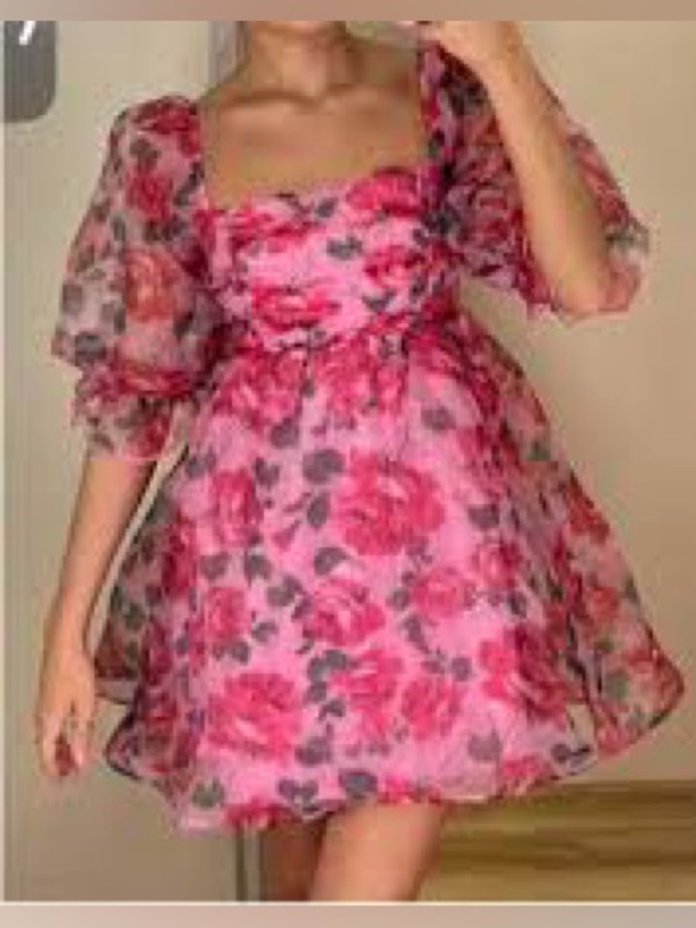 Tirty Thirty Pink Floral Chiffon Mini Dress Size Small Cottagecore Romance Dress